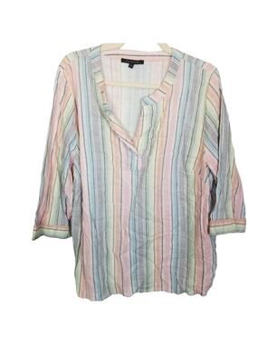Tahari Womens Striped Linen Blend Tunic Top Plus Size 1X Coastal Grandma Resort
